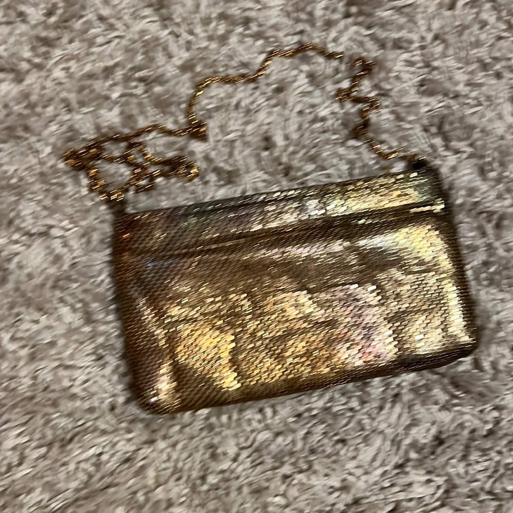 Vintage metal gold bag with long shoulder strap